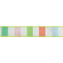1 1/2" Wired Dupioni Ribbon | Green/Pink/White Wide Horizontal Stripe w/ Green Backing | 10 Yard Roll