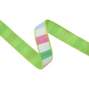 1 1/2" Wired Dupioni Ribbon | Green/Pink/White Wide Horizontal Stripe w/ Green Backing | 10 Yard Roll