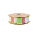 1 1/2" Wired Dupioni Ribbon | Green/Pink/White Wide Horizontal Stripe w/ Green Backing | 10 Yard Roll