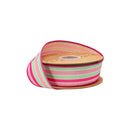 1 1/2" Wired Dupioni Ribbon | Multicolor Varied Narrow Stripe w/ Pink Backing | 10 Yard Roll