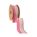 1 1/2" Wired Dupioni Ribbon | Multicolor Varied Narrow Stripe w/ Pink Backing | 10 Yard Roll