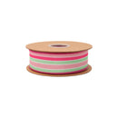 1 1/2" Wired Dupioni Ribbon | Multicolor Varied Narrow Stripe w/ Pink Backing | 10 Yard Roll