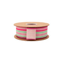 1 1/2" Wired Dupioni Ribbon | Multicolor Varied Narrow Stripe w/ Pink Backing | 10 Yard Roll