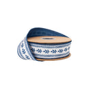 1 1/2" Wired Dupioni Ribbon | Hand-Drawn Blue/White Foliage Vertical Border w/ Navy Blue Backing | 10 Yard Roll