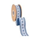 1 1/2" Wired Dupioni Ribbon | Hand-Drawn Blue/White Foliage Vertical Border w/ Navy Blue Backing | 10 Yard Roll