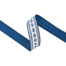 1 1/2" Wired Dupioni Ribbon | Hand-Drawn Blue/White Foliage Vertical Border w/ Navy Blue Backing | 10 Yard Roll
