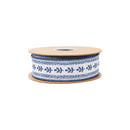 1 1/2" Wired Dupioni Ribbon | Hand-Drawn Blue/White Foliage Vertical Border w/ Navy Blue Backing | 10 Yard Roll