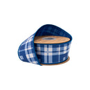 2 1/2" Wired Dupioni Ribbon | Blue/Off White Plaid w/ Navy Blue Backing | 10 Yard Roll