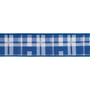2 1/2" Wired Dupioni Ribbon | Blue/Off White Plaid w/ Navy Blue Backing | 10 Yard Roll