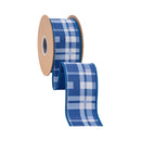 2 1/2" Wired Dupioni Ribbon | Blue/Off White Plaid w/ Navy Blue Backing | 10 Yard Roll