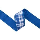 2 1/2" Wired Dupioni Ribbon | Blue/Off White Plaid w/ Navy Blue Backing | 10 Yard Roll