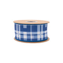 2 1/2" Wired Dupioni Ribbon | Blue/Off White Plaid w/ Navy Blue Backing | 10 Yard Roll