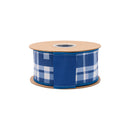 2 1/2" Wired Dupioni Ribbon | Blue/Off White Plaid w/ Navy Blue Backing | 10 Yard Roll