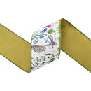 4" Wired Dupioni Ribbon | Bunnies and Ferns w/ Green Backing | 10 Yard Roll