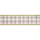 2 1/2" Wired Dupioni Ribbon | Pink/Green Plaid on White w/ Pink Backing | 10 Yard Roll