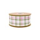 2 1/2" Wired Dupioni Ribbon | Pink/Green Plaid on White w/ Pink Backing | 10 Yard Roll