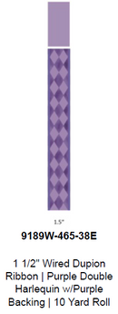 1 1/2" Wired Dupioni Ribbon | Purple Double Harlequin w/ Purple Backing | 10 Yard Roll
