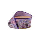 2 1/2" Wired Dupioni Ribbon | Purple Floral on Lavender w/ Purple Backing | 10 Yard Roll