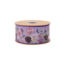 2 1/2" Wired Dupioni Ribbon | Purple Floral on Lavender w/ Purple Backing | 10 Yard Roll