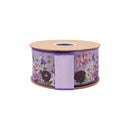 2 1/2" Wired Dupioni Ribbon | Purple Floral on Lavender w/ Purple Backing | 10 Yard Roll