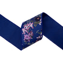 4" Wired Dupioni Ribbon | Moody Purple Floral on Navy Blue w/ Navy Blue Backing | 10 Yard Roll
