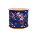 4" Wired Dupioni Ribbon | Moody Purple Floral on Navy Blue w/ Navy Blue Backing | 10 Yard Roll