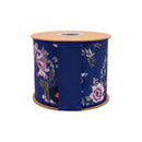 4" Wired Dupioni Ribbon | Moody Purple Floral on Navy Blue w/ Navy Blue Backing | 10 Yard Roll