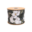 4" Wired Dupioni Ribbon | Elegant Magnolia on Green w/ Off-White Backing | 10 Yard Roll