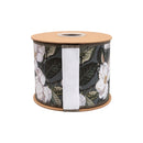 4" Wired Dupioni Ribbon | Elegant Magnolia on Green w/ Off-White Backing | 10 Yard Roll