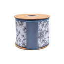 4" Wired Dupioni Ribbon | Black/White Linework Floral on Dusty Blue w/ Blue Backing | 10 Yard Roll