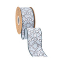 2 1/2" Wired Dupioni Ribbon | Floral Trellis on Dusty Blue w/ Blue Backing | 10 Yard Roll