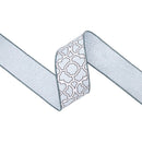 2 1/2" Wired Dupioni Ribbon | Floral Trellis on Dusty Blue w/ Blue Backing | 10 Yard Roll