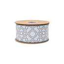 2 1/2" Wired Dupioni Ribbon | Floral Trellis on Dusty Blue w/ Blue Backing | 10 Yard Roll