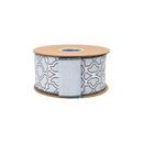 2 1/2" Wired Dupioni Ribbon | Floral Trellis on Dusty Blue w/ Blue Backing | 10 Yard Roll
