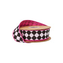1 1/2" Wired Dupioni Ribbon | Double Black Diamonds on White w/ Hot Pink Backing | 10 Yard Roll