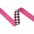 1 1/2" Wired Dupioni Ribbon | Double Black Diamonds on White w/ Hot Pink Backing | 10 Yard Roll