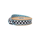 1" Wired Dupioni Ribbon | Black/White Small Checkerboard w/ Blue Backing | 10 Yard Roll
