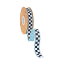 1" Wired Dupioni Ribbon | Black/White Small Checkerboard w/ Blue Backing | 10 Yard Roll