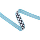 1" Wired Dupioni Ribbon | Black/White Small Checkerboard w/ Blue Backing | 10 Yard Roll