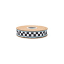 1" Wired Dupioni Ribbon | Black/White Small Checkerboard w/ Blue Backing | 10 Yard Roll