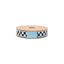 1" Wired Dupioni Ribbon | Black/White Small Checkerboard w/ Blue Backing | 10 Yard Roll