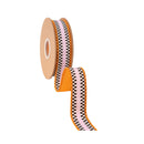 1" Wired Dupioni Ribbon | Black/White Checkerboard Pattern on Pink w/ Orange Backing | 10 Yard Roll