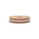 1" Wired Dupioni Ribbon | Black/White Checkerboard Pattern on Pink w/ Orange Backing | 10 Yard Roll