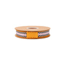 1" Wired Dupioni Ribbon | Black/White Checkerboard Pattern on Pink w/ Orange Backing | 10 Yard Roll