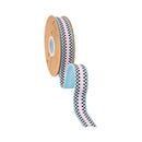 1" Wired Dupioni Ribbon | Black/White Checkerboard Pattern on Pink w/ Blue Backing | 10 Yard Roll