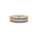 1" Wired Dupioni Ribbon | Black/White Checkerboard Pattern on Pink w/ Blue Backing | 10 Yard Roll