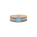 1" Wired Dupioni Ribbon | Black/White Checkerboard Pattern on Pink w/ Blue Backing | 10 Yard Roll