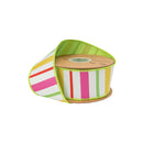 2 1/2" Wired Dupioni Ribbon | Multiple Colors Horizontal Stripe on White w/ Green Backing | 10 Yard Roll