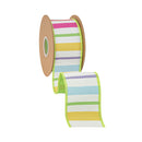 2 1/2" Wired Dupioni Ribbon | Multiple Colors Horizontal Stripe on White w/ Green Backing | 10 Yard Roll