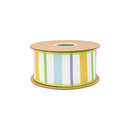 2 1/2" Wired Dupioni Ribbon | Multiple Colors Horizontal Stripe on White w/ Green Backing | 10 Yard Roll